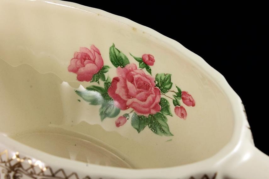 Gravy Boat, Sebring Pottery, China Bouquet, Pink Roses, Gold Filigree Trim