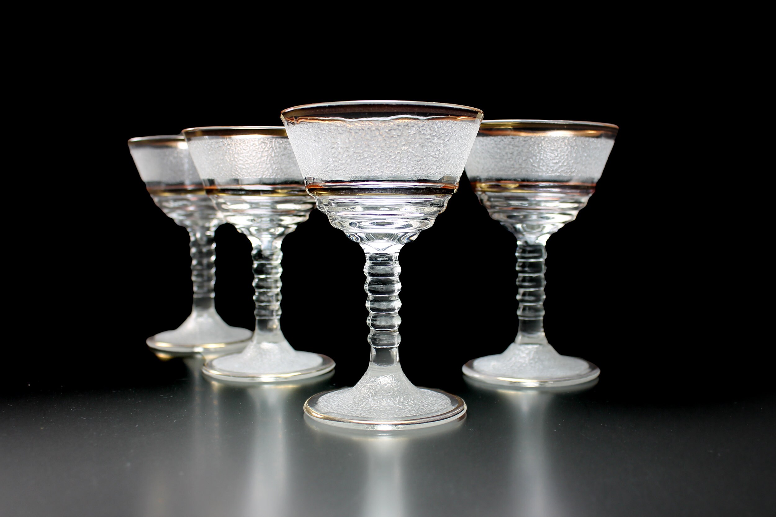 Frosted Cocktail Glasses, Federal Glass, Gold Trimmed, Wine Glasses
