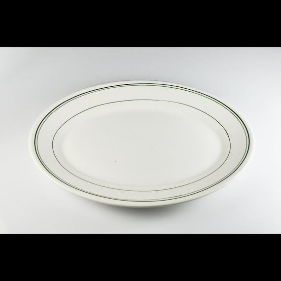 Homer Laughlin Best China Platter - 11 Inch Oval Serving Dish - Green Bands, Restaurant Grade - Made in USA