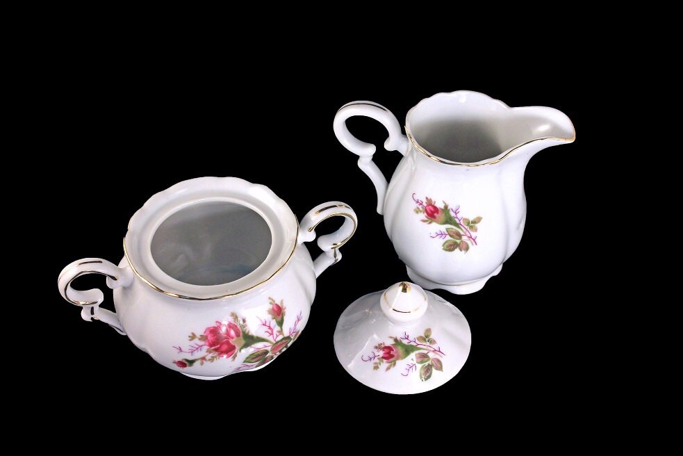 Sugar Bowl and Creamer, Royal Sealy, Moss Rose Pattern ...