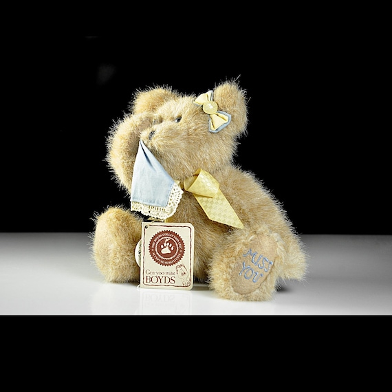 Boyds Bear “Miss You” with Hankie, Stuffed Animal with Tags, 6 Inch
