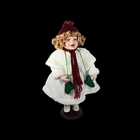 Ice Skater Porcelain Doll, Winter Dressed, Victorian, 16 Inch Doll, Display Doll, Stand Included