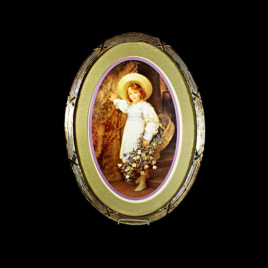 Oval Framed Print, Homco Interiors, Gold Frame, Triple Matted, Girl ...