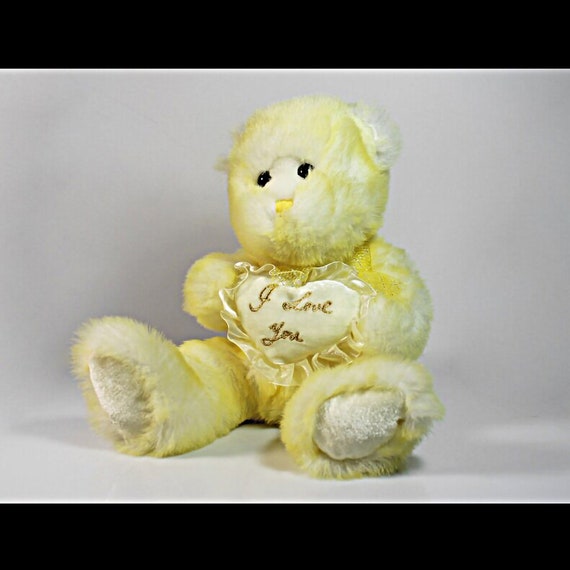 Yellow Teddy Bear, Goffa Interntaional, I Love You, Stuffed Animal, Fluffy, Soft, 17 Inch, Nursery Decor