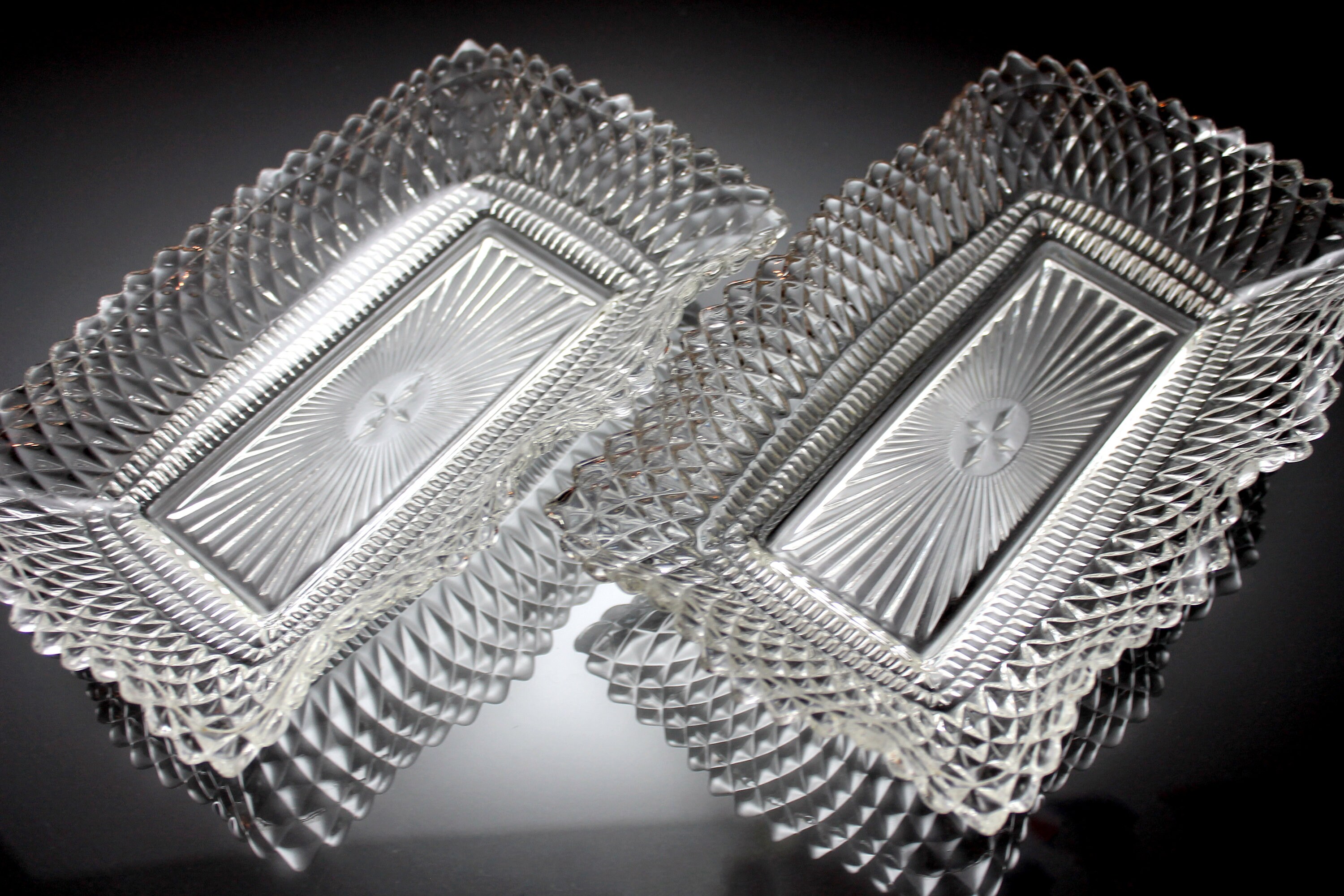 Celery Dish, Federal Glass, Traditions, Set of 2, Clear Glass, Diamond