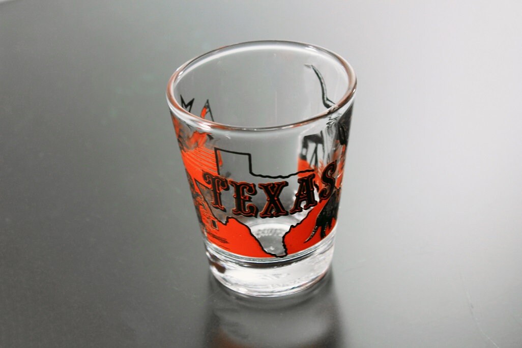 Souvenir Shot Glass, Texas, State Design, Red and Black, Clear Glass
