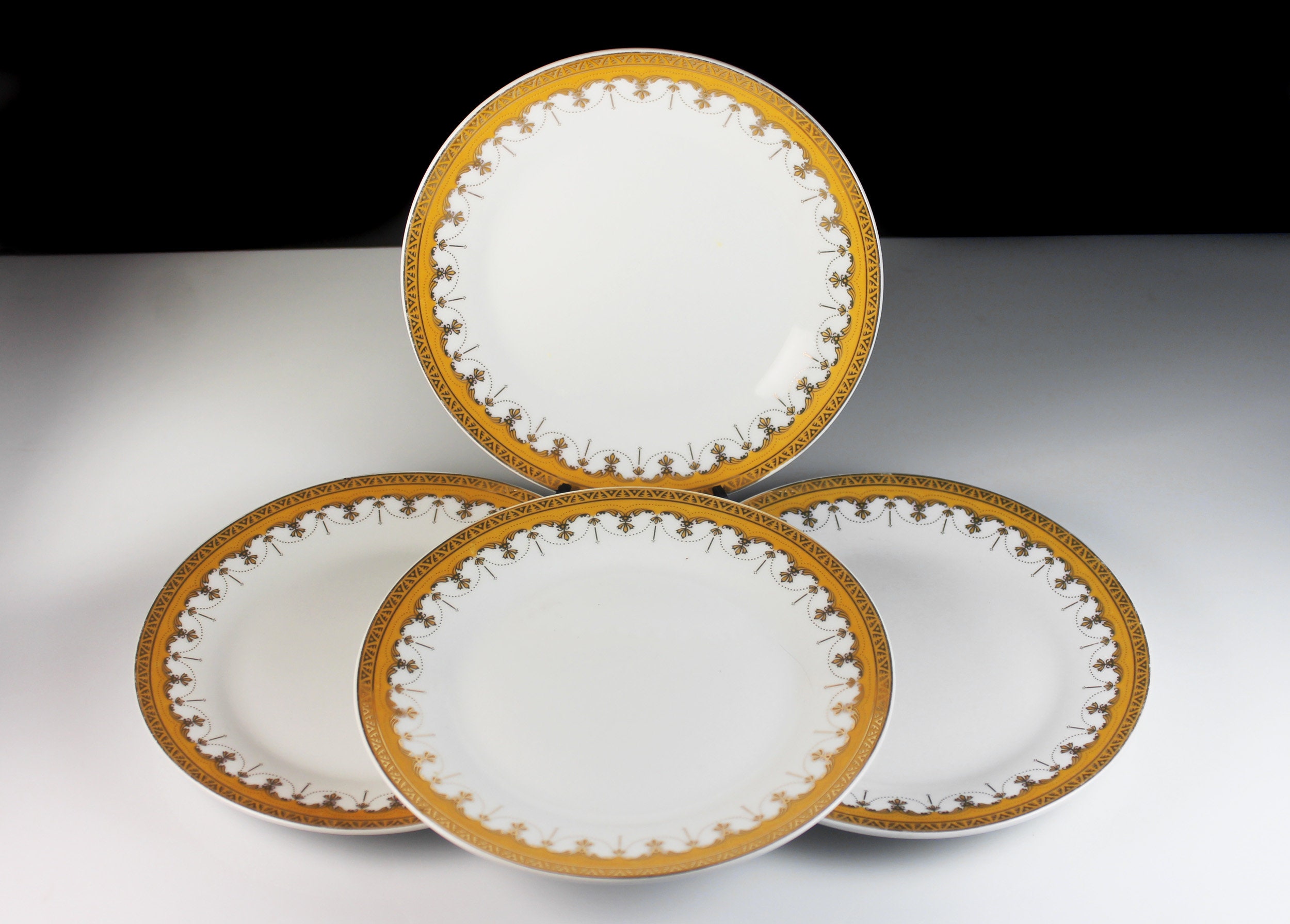 Salad Plates, Pegasus Fine Porcelain, Made in China, White and Gold, Set of 4