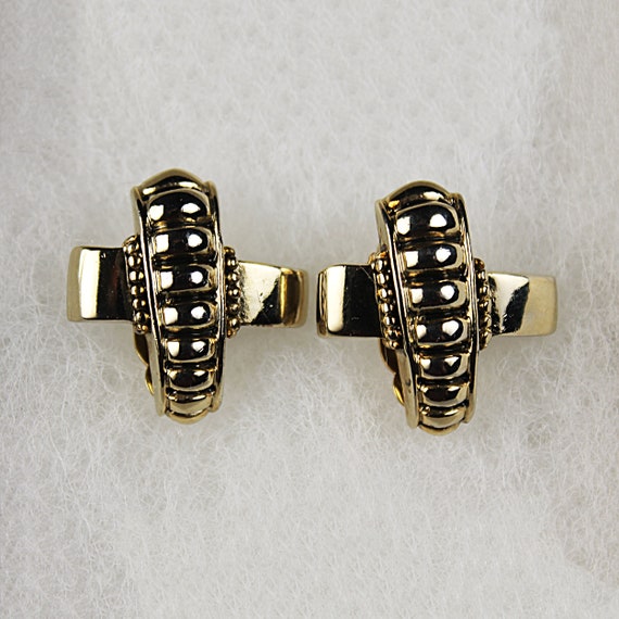 Clip-On Cross Earrings, Gold Tone, Costume Jewelry, Unsigned, Fashion Jewelry