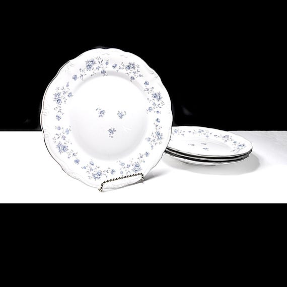 Dinner Plates, Johann Haviland, Blue Garland, Bavarian Backstamp, Floral Pattern, Set of Four, Fine China, Discontinued