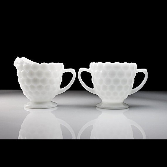 Sugar and Creamer, Anchor Hocking, Bubble Milk Glass, Tableware