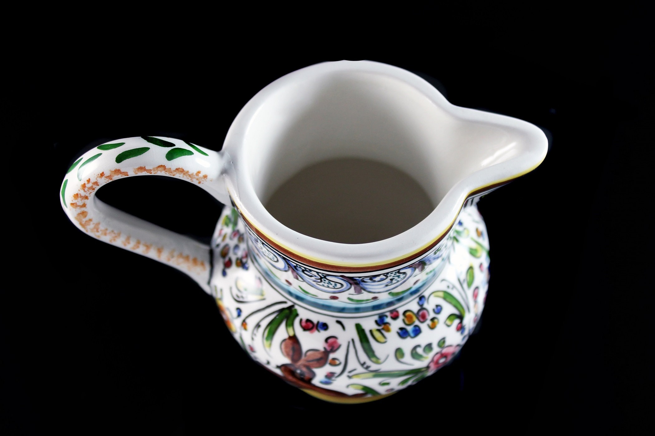 Coimbra Portuguese Pitcher, Ceramic, Multicolored, Decorative Jug, Hand