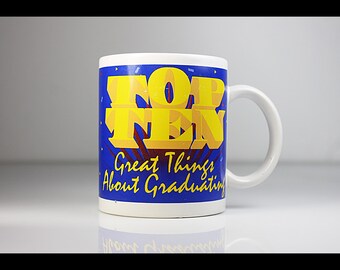 Funny Graduation Mug – “Top Ten Great Things About Graduating” – 1990s Novelty Coffee Cup – Qbsethic Inc. – 10 oz – Retro Gift for Grads