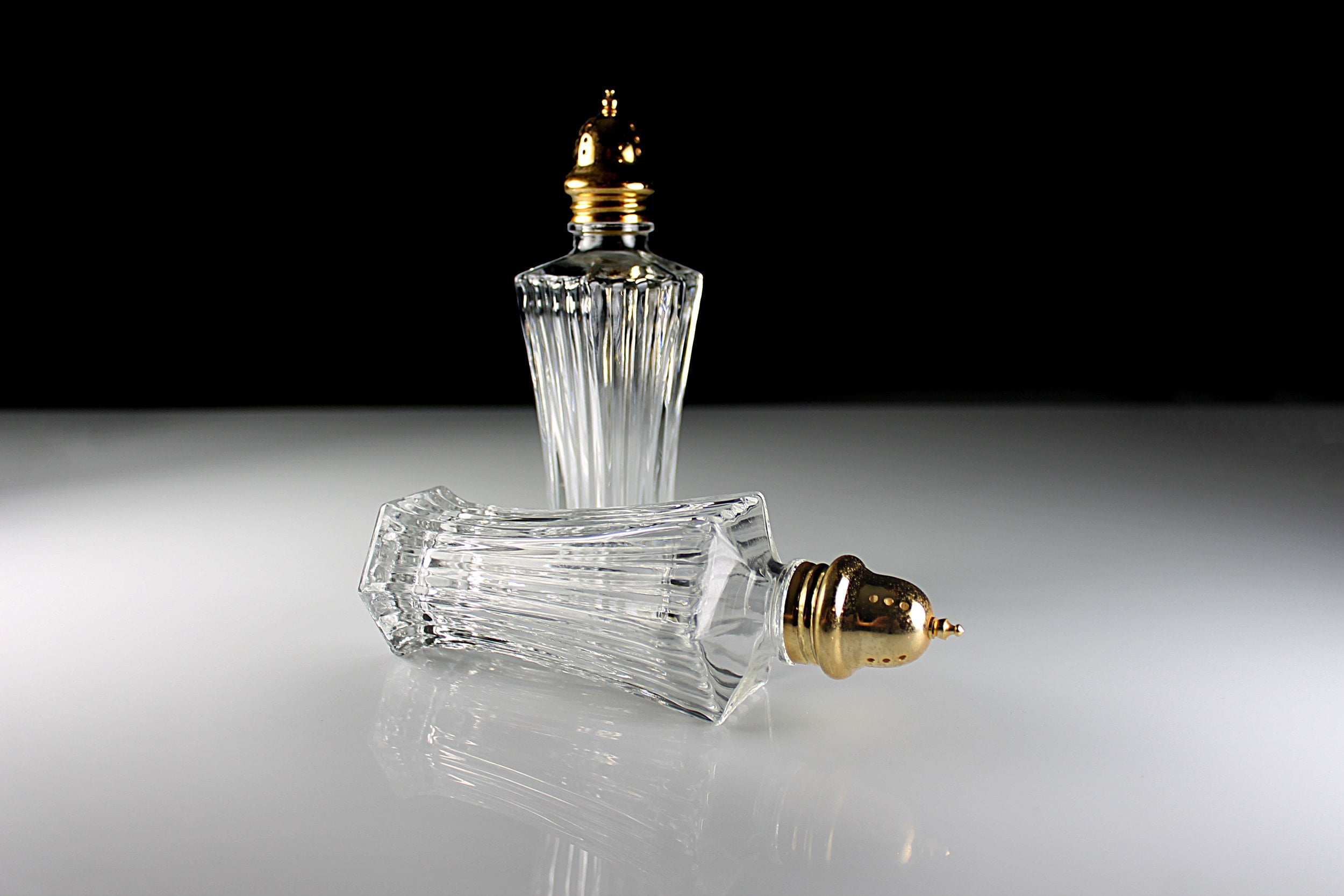 Salt and Pepper Shakers, Mikasa, Diamond Fire, Gold Plated Tops, Ribbed ...