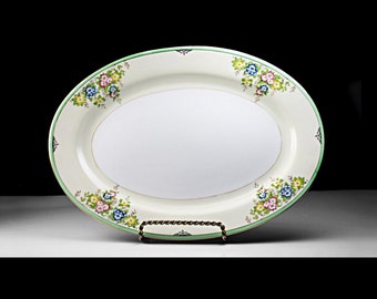 Platter, Meito China, Isabella, Floral Sprays, Green Band, 11 Inch, stopgezet