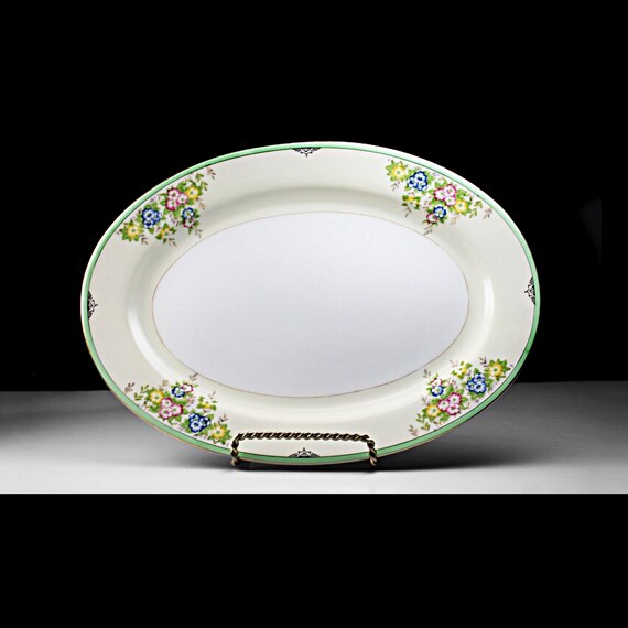 Platter, Meito China, Isabella, Floral Sprays, Green Band, 11 Inch, Discontinued