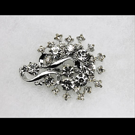 Clear Brilliant Rhinestone Brooch, Silver Tone, C-Clasp Closure, Fashion Brooch, Costume Jewelry, Womans Gift