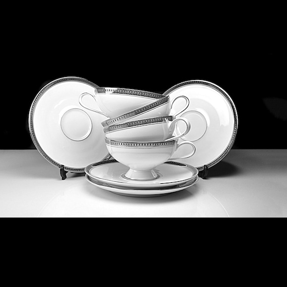 Continental China Duchess Cups and Saucers, Rosenthal Germany, Platinum Trim, Set of Four