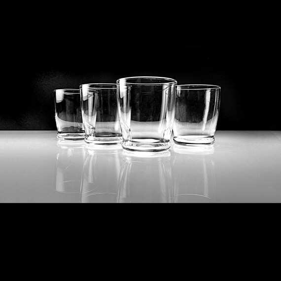 Vintage Heavy Bottom Whiskey Glasses, Set of Four, Rock Tumblers, Clear Barware, Cocktail Glasses