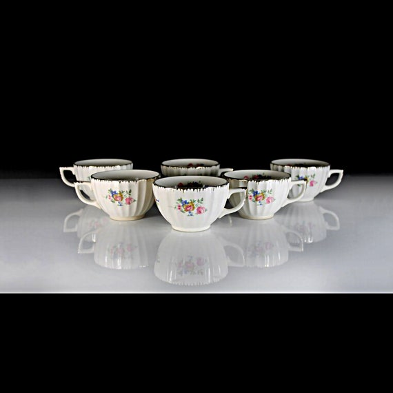 Cups, Limoges American, English Rose, Set of 6, Floral Design, No Saucers