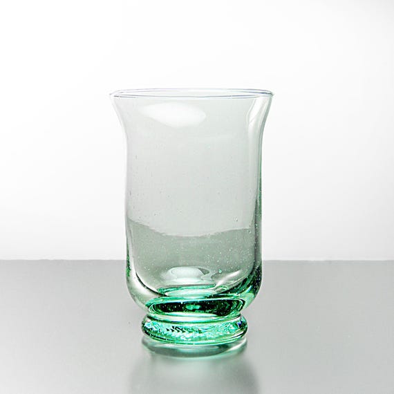 Blue-Green Bubble Glass Footed Vase, 6" Mid-Century Modern Style - Hand-Blown Art Glass Home Decor, Retro Flower Vase
