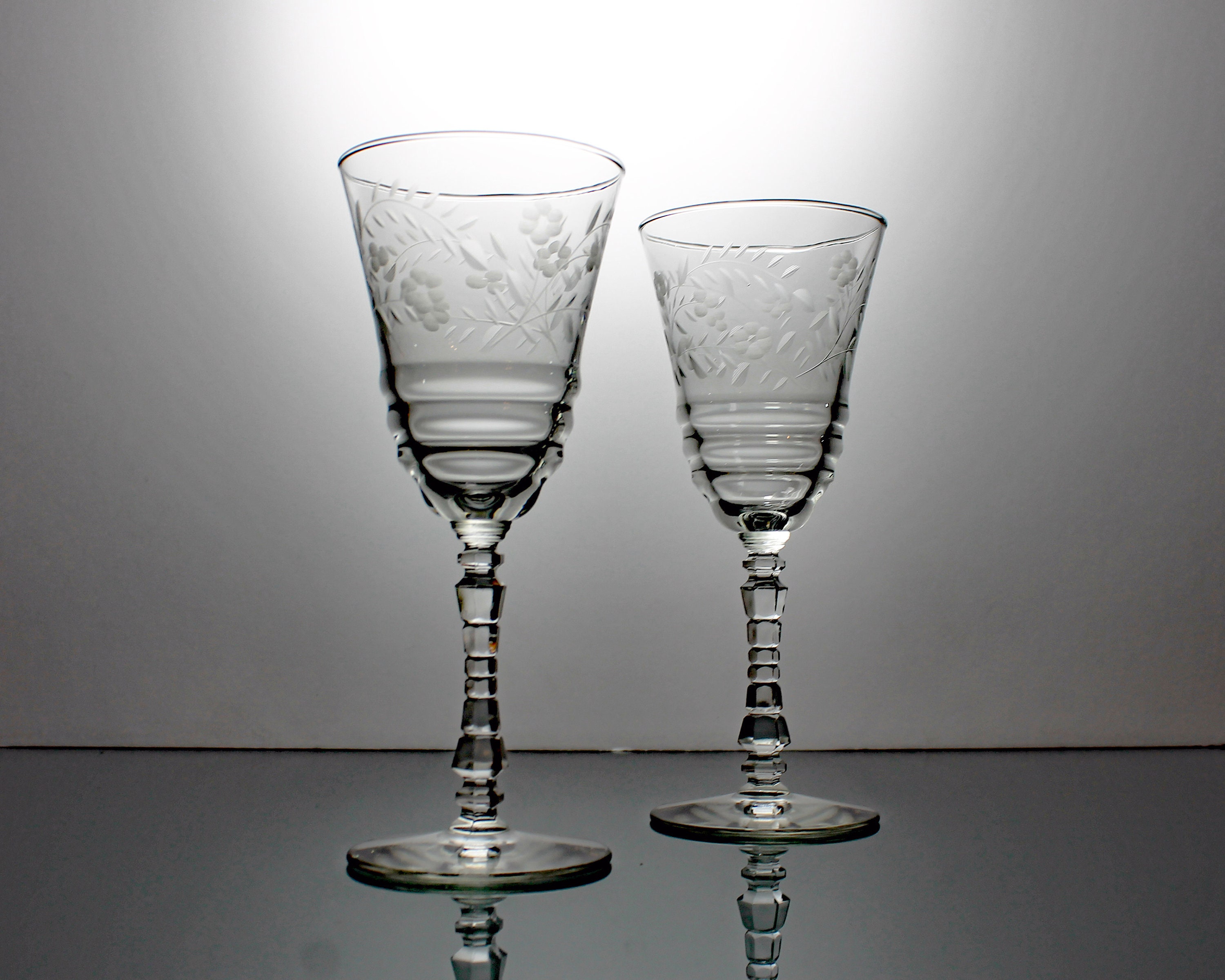 Etched Water Goblets, Rock Sharpe, Halifax, Libbey, Wine Glasses, Gray