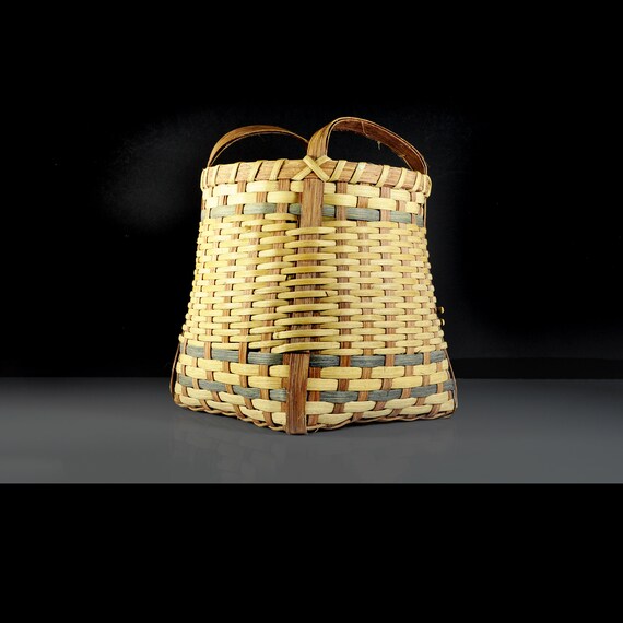 Handmade Bamboo Market Basket - Decorative Storage Basket with Handles - Unique Square to Round Shape