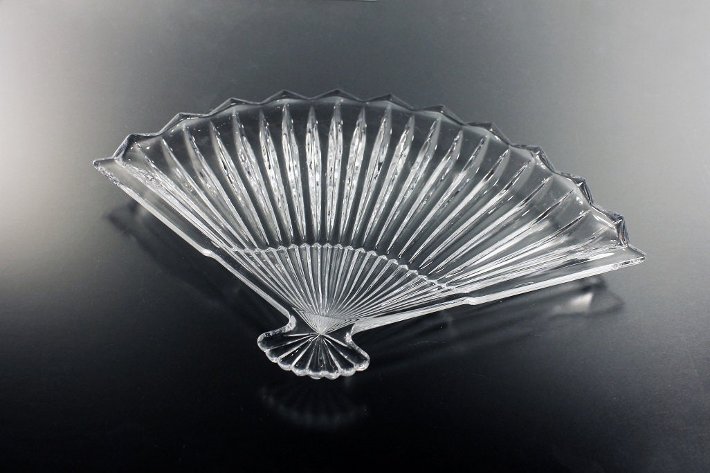 Fan Shaped Tray, Wright Glass, Ribbed Pattern, Pressed Glass, Serving