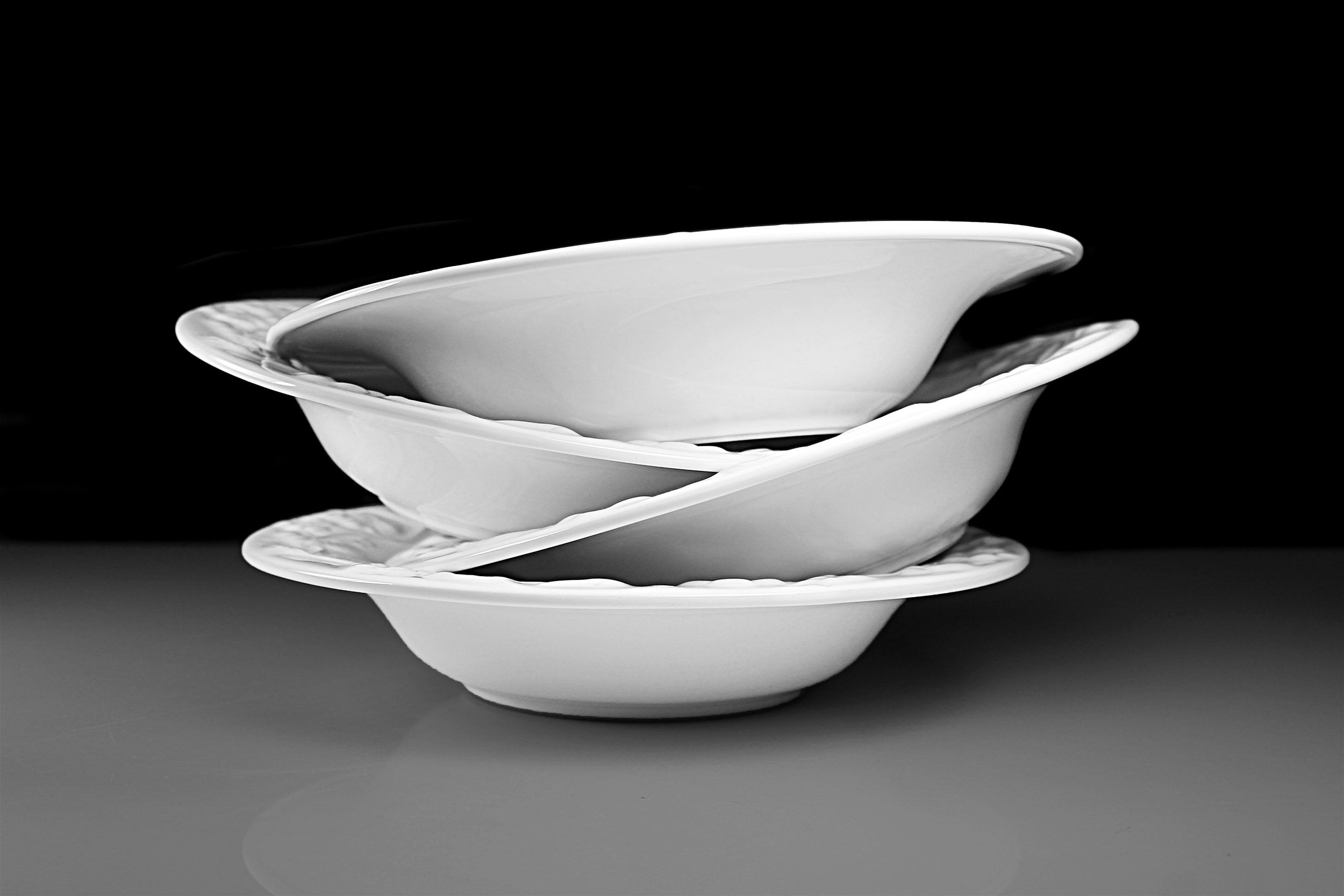 White Embossed Pasta Bowls, Portugal, Set of 4, Soup Bowls