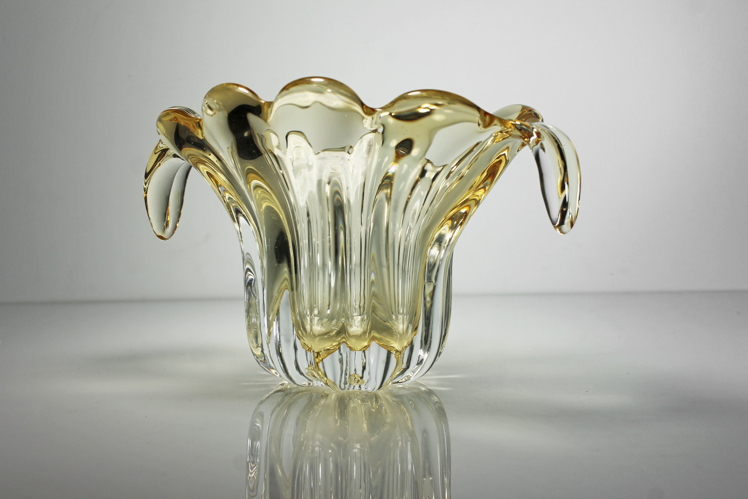 Art Glass Bowl, Display Bowl, Murano Style, Green and Gold, Decorative