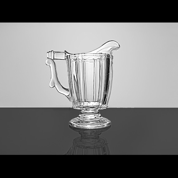 Antique EAPG Riverside Glass Works Uranium Footed Pitcher – Chick Pattern – 1890s – 26 oz – Glows Under Blacklight