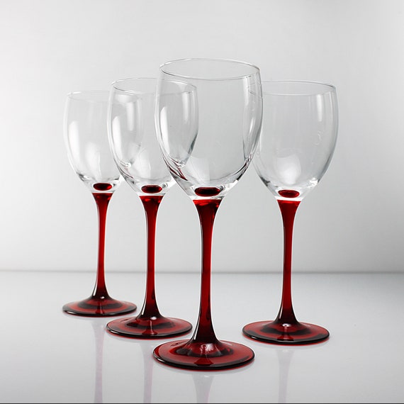 Cristal D'Arques-Durand Champagne Flutes, Cherry, Set of 4, Red Stems, Barware, Wine Glasses