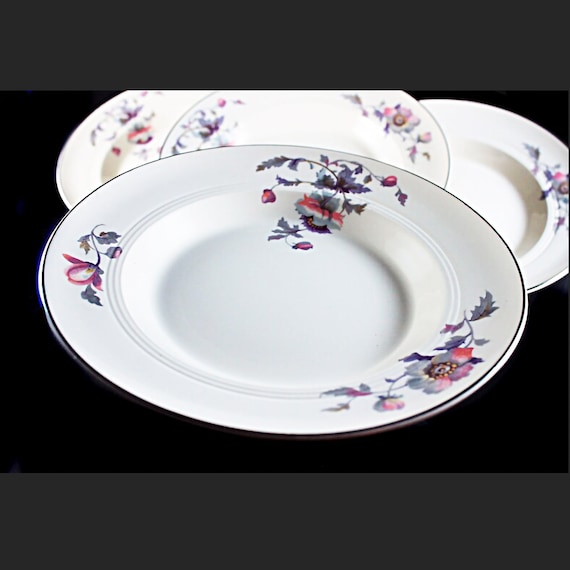 Soup Bowls, Symphony by Salem, Platinum Gold, Floral Pattern, Set of 4, Serving Bowls, Porcelain