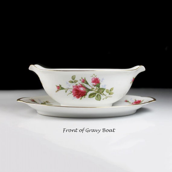 Gravy Boat, Sango Japan, Moss Rose, Red Floral, Attached Underplate, Dinnerware, Fine China
