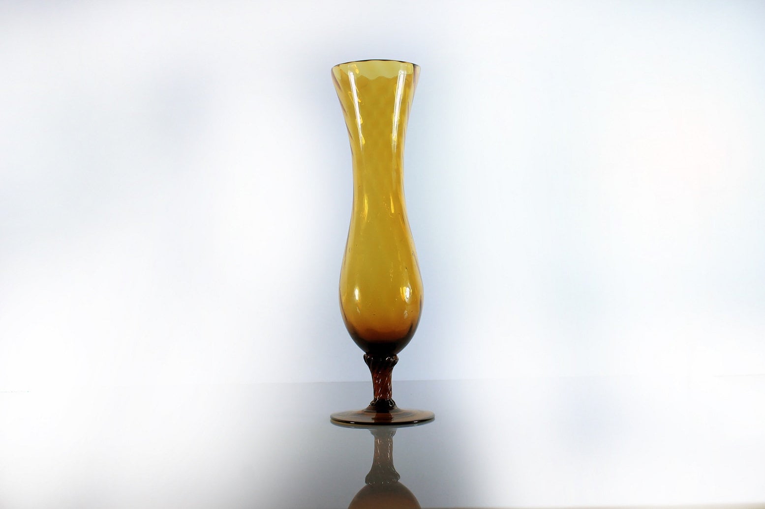 Amber Bud Vase, Hand Blown Glass, Swirled Stem, Pedestal Bud Vase