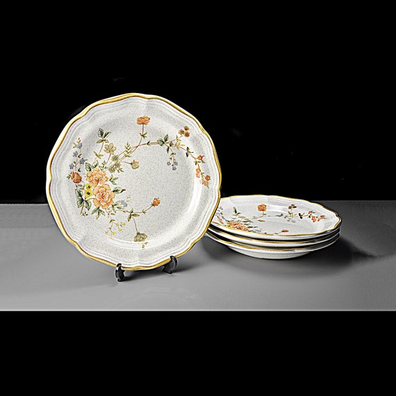 Salad Plates Set of 4 - Mikasa Garden Club Silk Bouquet, Discontinued Stoneware Floral Design
