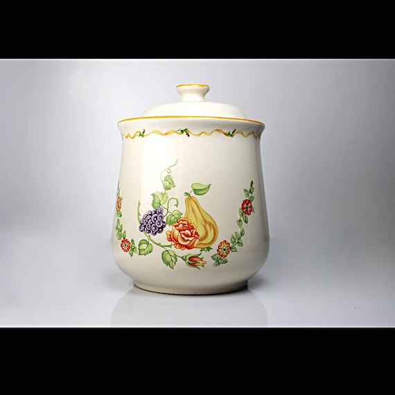 Food Canister,  M. Kamenstein, Cookie Jar, Food Container, Fruit Pattern, Kitchen Decor, Country Kitchen