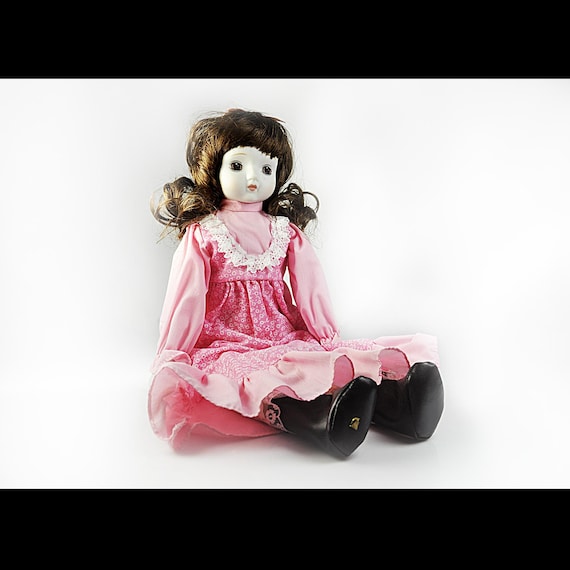 Bisque Porcelain Doll, Dynasty Doll, Pink Dress, Hand Painted, Tag Attached, 17 Inches