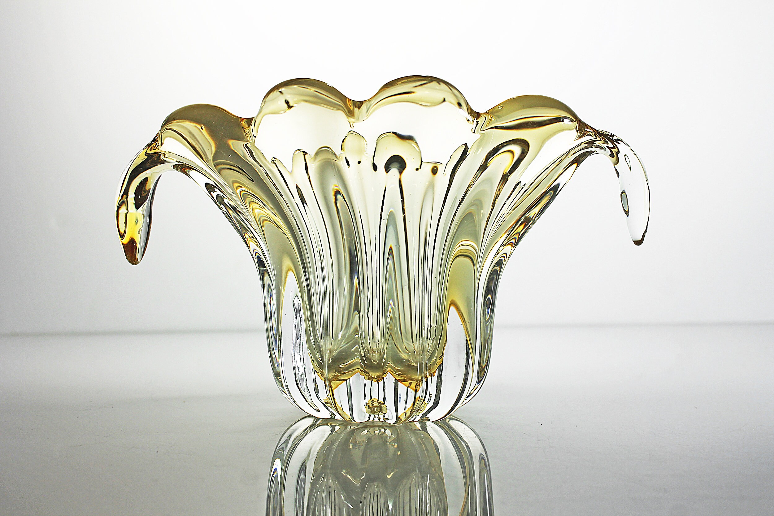 Art Glass Bowl, Display Bowl, Murano Style, Green and Gold, Decorative