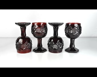 Vintage Avon Cape Cod Ruby Red Wine Glasses – Set of Four