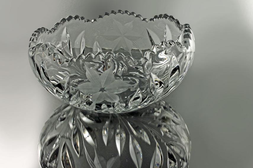 EAPG Crystal Bowl, Daisy and Vine Pattern, Antique, Sawtooth Edge