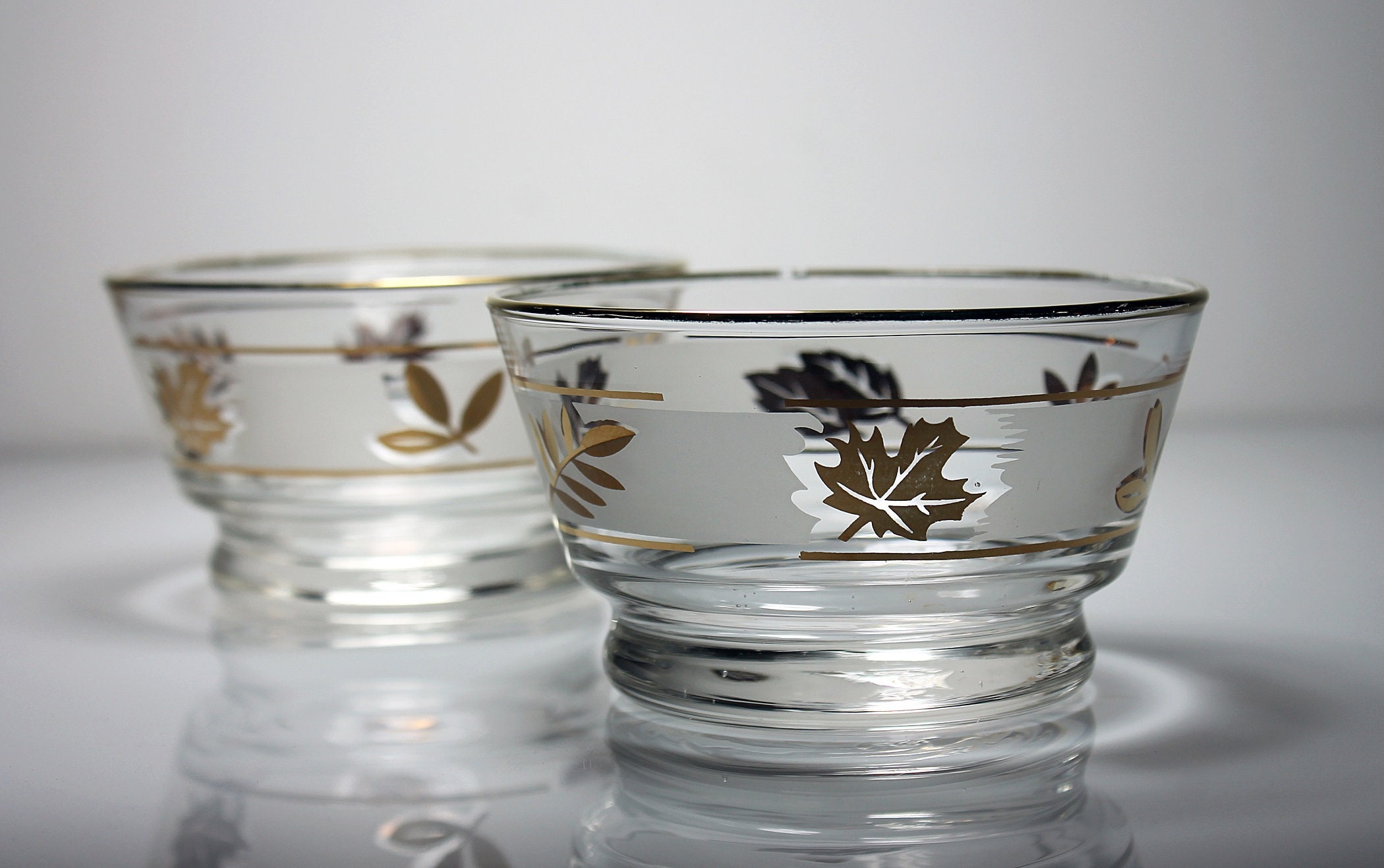 Libbey Glass Company, Golden Foliage Oyster or Fruit Cocktail Bowls