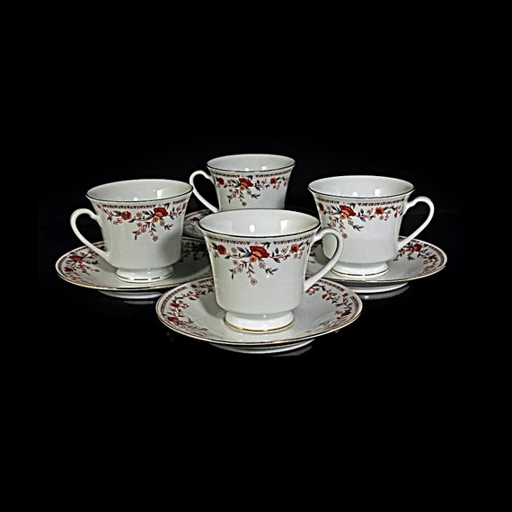 Teacups and Saucers China Garden Imperial Pattern Set of 4