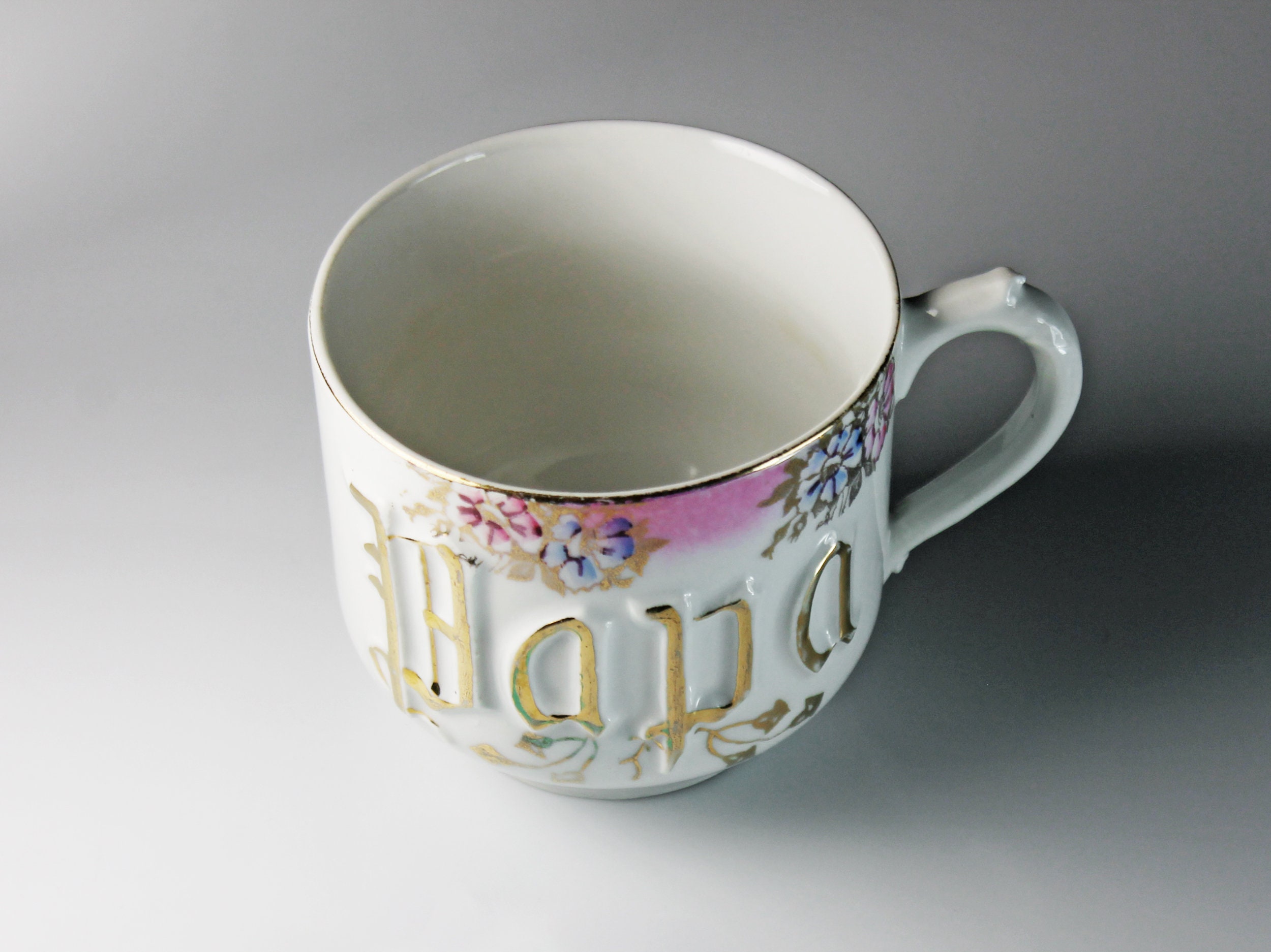 Antique Papa Coffee Mug, Made in Germany, White, Embossed, Floral