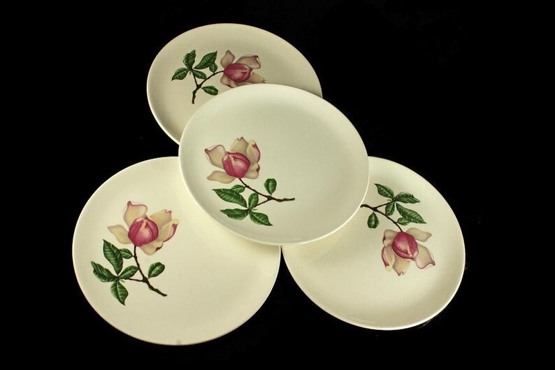 Pink Floral Plates Crooksville China Plates Bread and Butter Southern Belle Pattern Set of 4
