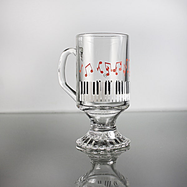 Irish Coffee Mug, Piano Keys and Musical Notes, Clear Glass, Coffee Mug