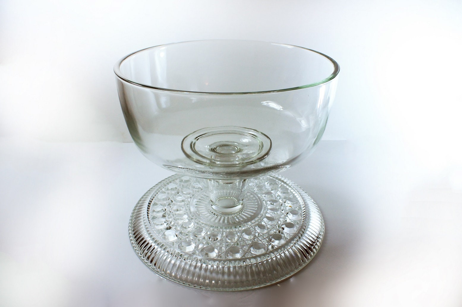 Covered Cake Stand, Federal Glass, Windsor Pattern, Button and Cane