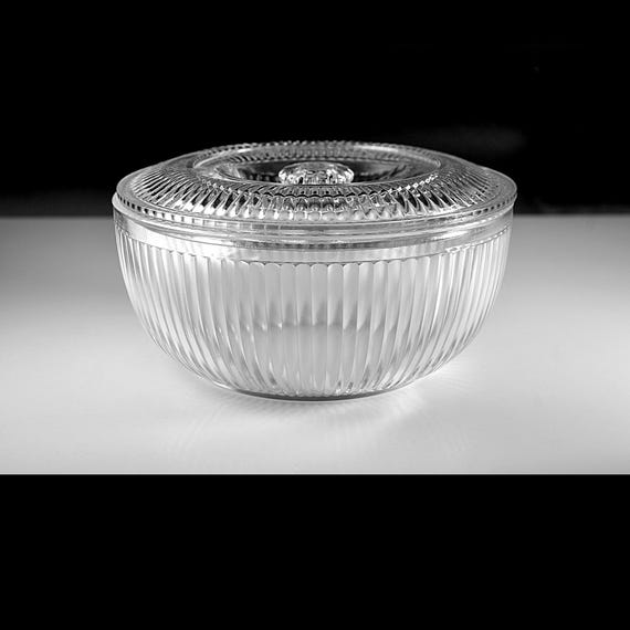 Anchor Hocking Queen Mary Covered Glass Bowl, Depression Glass Ribbed Dish With Lid
