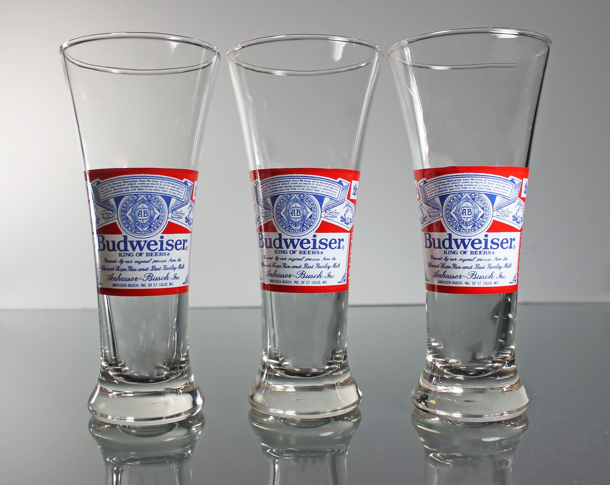 Budweiser Pilsner Glasses, Budweiser Label, 8 Ounce, Collectible