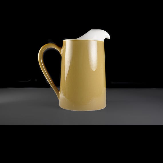 Star Glow Royal USA Mustard Yellow and White Pitcher, 48 oz Mid-Century Modern Ceramic Jug, Retro Kitchen Decor