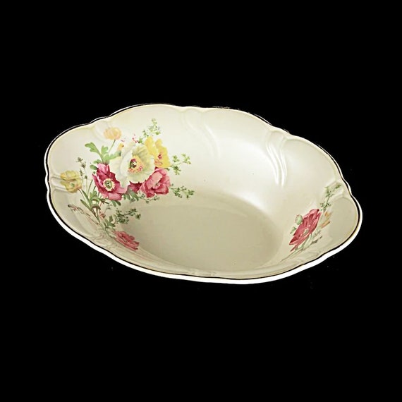 Oval Vegetable Bowl, TST Taylor Smith Taylor, Ivory, Floral, Gold Trimmed